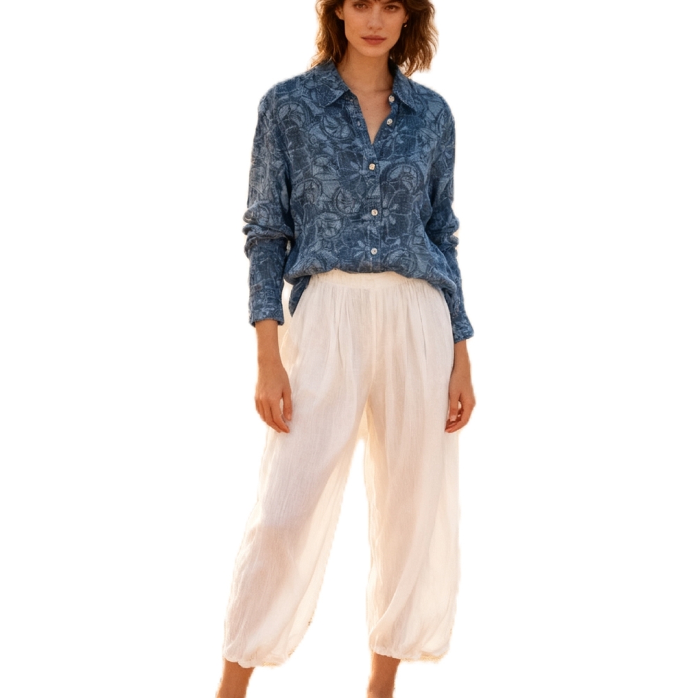 Lauren Ralph Lauren Blue Linen Abstract Shirt